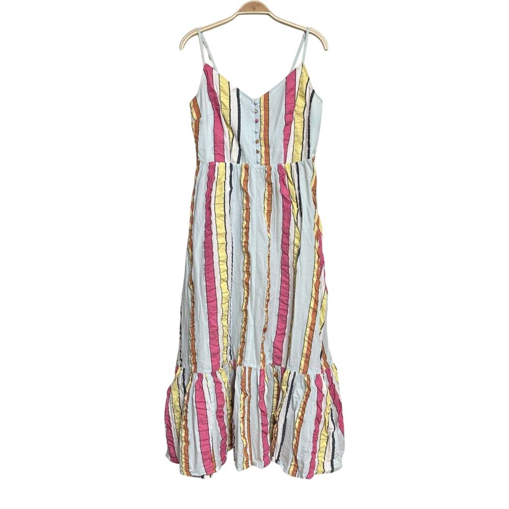J CREW Midi Dress Women's 6 Seersucker Tiered Striped Ribbons